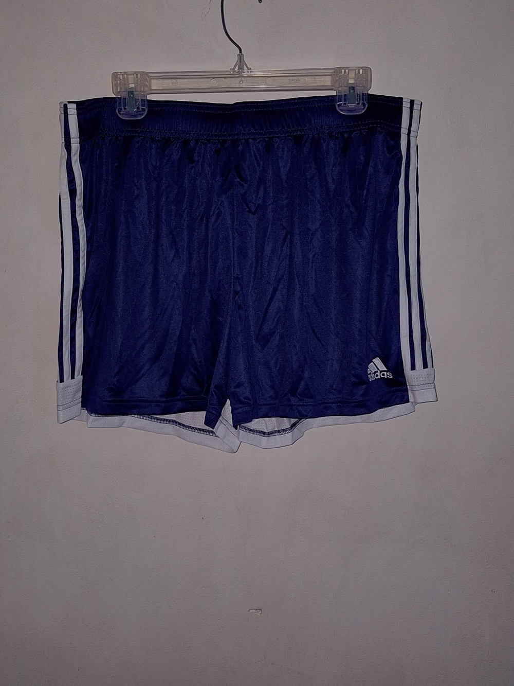 adidas Navy Blue Athletic Shorts with White Stripes